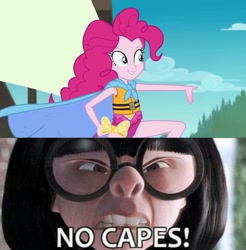 Size: 1080x1098 | Tagged: safe, edit, edited screencap, screencap, character:pinkie pie, episode:the salty sails, g4, my little pony: equestria girls, my little pony:equestria girls, cape, clothing, edna mode, no capes, the incredibles