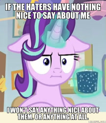 Size: 600x696 | Tagged: safe, edit, edited screencap, screencap, character:starlight glimmer, species:pony, episode:marks for effort, g4, my little pony: friendship is magic, caption, female, floppy ears, grammar error, i mean i see, image macro, meme, memeful.com, solo, text
