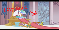 Size: 691x347 | Tagged: safe, edit, edited screencap, screencap, character:princess celestia, species:alicorn, species:pony, species:unicorn, canterlot throne room, equestria, ethereal mane, female, male, map, mare, mind blown, stallion, theme song