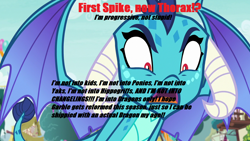 Size: 1280x720 | Tagged: safe, edit, screencap, character:garble, character:princess ember, species:dragon, ship:emble, anti-shipping, caption, duckery in the description, female, go to sleep garble, image macro, male, op is a duck, op is trying to start shit, shipping, shitposting, straight, text