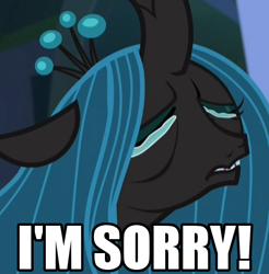 Size: 441x448 | Tagged: safe, edit, edited screencap, screencap, character:ocellus, character:queen chrysalis, species:changedling, species:changeling, species:pony, species:reformed changeling, episode:what lies beneath, g4, my little pony: friendship is magic, season 8, spoiler:s08, adorkable, anxiety, apology, breakdown, caption, changeling queen, cropped, crying, crysalis, cute, cutealis, diaocelles, disguise, disguised changeling, dork, dorkalis, drama queen, eyes closed, faec, fangs, female, floppy ears, frown, image macro, implied chrysalis, implied ocellus, majestic as fuck, mare, meta, nightmare cave, open mouth, out of context, reaction image, regret, sad, sadorable, silly, silly pony, sobbing, solo, sorry, tantrum, teary eyes, teeth, text, wall of tags, whining
