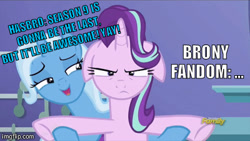 Size: 400x225 | Tagged: safe, edit, edited screencap, screencap, character:starlight glimmer, character:trixie, episode:all bottled up, g4, my little pony: friendship is magic, season 9, floppy ears, funny, meme, trixie's puppeteering