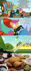 Size: 500x1122 | Tagged: safe, edit, edited screencap, screencap, character:lightning dust, character:scootaloo, species:pegasus, species:pony, abuse, bad end, comic, dark comedy, funny, implied death, meme, op is a duck, op is trying to start shit, op is trying to start shit so badly that it's kinda funny, raped, rocket, scootabuse, scootachicken, screencap comic, we are going to hell
