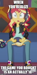 Size: 353x718 | Tagged: safe, edit, edited screencap, screencap, character:sunset shimmer, episode:game stream, g4, my little pony: equestria girls, my little pony:equestria girls, spoiler:eqg series (season 2), controller, converse, cropped, gamer sunset, headphones, headset, shoes, sneakers, whoops