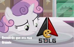 Size: 692x442 | Tagged: safe, edit, edited screencap, screencap, character:sweetie belle, species:pony, episode:forever filly, g4, my little pony: friendship is magic, meme, sdlg, spanish, translated in the comments, translation request