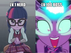 Size: 666x500 | Tagged: safe, edit, edited screencap, screencap, character:midnight sparkle, character:twilight sparkle, character:twilight sparkle (scitwi), species:eqg human, equestria girls:friendship games, g4, my little pony: equestria girls, my little pony:equestria girls, glasses, mafia city, meme, midnight sparkle, open mouth, shy, that's how mafia works