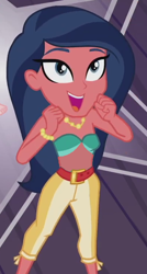 Size: 394x733 | Tagged: safe, edit, edited screencap, screencap, character:desert sage, equestria girls:spring breakdown, g4, my little pony: equestria girls, my little pony:equestria girls, spoiler:eqg series (season 2), background human, bandeau, bare shoulders, bikini, bracelet, clothing, cropped, desert sage, female, jewelry, midriff, necklace, open mouth, sleeveless, strapless, swimsuit