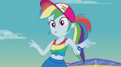 Size: 1365x767 | Tagged: dead source, safe, edit, edited screencap, screencap, character:rainbow dash, equestria girls:spring breakdown, g4, my little pony: equestria girls, my little pony:equestria girls, spoiler:eqg series (season 2), belly button, female, front knot midriff, midriff, solo