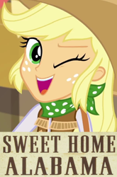 Size: 648x981 | Tagged: safe, edit, edited screencap, screencap, character:applejack, episode:five to nine, g4, my little pony: equestria girls, my little pony:equestria girls, caption, expand dong, exploitable meme, image macro, lynyrd skynyrd, meme, song reference, sweet home alabama, text