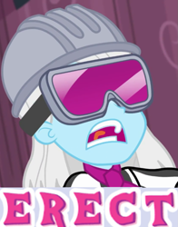 Size: 711x906 | Tagged: safe, edit, edited screencap, screencap, character:photo finish, episode:constructive criticism, g4, my little pony: equestria girls, my little pony:equestria girls, caption, constructive criticism: photo finish, expand dong, exploitable meme, goggles, hard hat, hat, image macro, meme, safety goggles, text, wow! glimmer