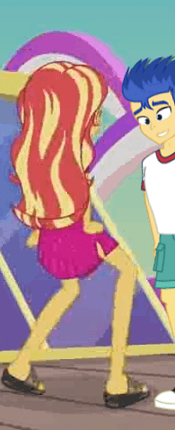 Size: 195x479 | Tagged: safe, edit, edited screencap, screencap, character:flash sentry, character:sunset shimmer, ship:flashimmer, episode:i'm on a yacht, g4, my little pony: equestria girls, my little pony:equestria girls, spoiler:eqg series (season 2), animated, ass, bunset shimmer, butt, butt shake, clothing, converse, dancing, dress, female, gif, male, shipping, shoes, straight, sunset shimmy