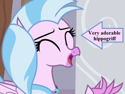 Size: 576x432 | Tagged: safe, edit, edited screencap, screencap, character:silverstream, episode:the hearth's warming club, g4, my little pony: friendship is magic, arrow, captain obvious, cropped, cute, diastreamies, jewelry, necklace, text, truth