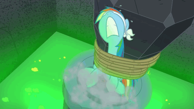Size: 640x360 | Tagged: safe, edit, edited screencap, screencap, character:rainbow dash, species:pony, episode:daring done, animated, blindfold, bound, female, gif, rainbond dash, reversed, solo, tied up