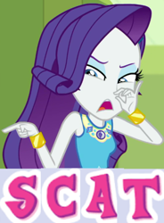 Size: 688x937 | Tagged: safe, edit, edited screencap, screencap, character:rarity, episode:queen of clubs, g4, my little pony: equestria girls, my little pony:equestria girls, caption, expand dong, exploitable meme, geode of shielding, image macro, implied scat, magical geodes, meme, text, wow! glimmer