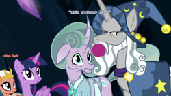 Size: 1280x720 | Tagged: safe, edit, edited screencap, screencap, character:mistmane, character:somnambula, character:star swirl the bearded, character:twilight sparkle, character:twilight sparkle (alicorn), species:alicorn, species:pony, episode:shadow play, g4, my little pony: friendship is magic, concerned, faec