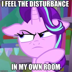 Size: 500x500 | Tagged: safe, edit, edited screencap, screencap, character:starlight glimmer, caption, frown, image macro, imgflip, impact font, meme, starlight is not amused, text, unamused