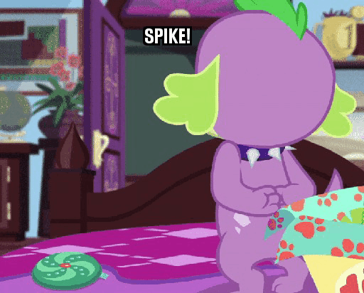 Size: 512x412 | Tagged: safe, edit, edited screencap, screencap, character:spike, character:spike (dog), character:twilight sparkle, character:twilight sparkle (scitwi), species:dog, species:eqg human, episode:reboxing with spike!, g4, my little pony: equestria girls, my little pony:equestria girls, spoiler:eqg series (season 2), angry, animated, ashamed, caption, exclamation point, gif, gif with captions, image macro, impact font, implied rarity, implied shipping, implied sparity, implied straight, interrobang, meme, paw prints, question mark, rubbing paws, text
