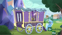 Size: 645x362 | Tagged: safe, edit, edited screencap, screencap, character:starlight glimmer, character:trixie, species:pony, episode:on the road to friendship, breaking bad, logo, photoshop, smokelight glimmer, trixie's wagon