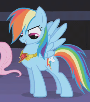Size: 376x424 | Tagged: safe, edit, edited screencap, screencap, character:fluttershy, character:rainbow dash, species:pegasus, species:pony, episode:friendship is magic, g4, my little pony: friendship is magic, season 1, animated, animation error, castle of the royal pony sisters, cropped, element of loyalty, female, gif, grin, invisible stallion, looking down, loop, mare, pelvic thrust, puffed chest, smiling, smirk, solo focus, spread wings, wings