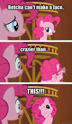 Size: 236x408 | Tagged: safe, edit, edited screencap, screencap, character:pinkie pie, species:earth pony, species:pony, episode:too many pinkie pies, g4, my little pony: friendship is magic, clone, comic, duo, g3 faic, pinkie blind, pinkie clone, screencap comic, text