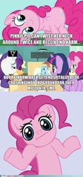 Size: 500x1058 | Tagged: safe, edit, edited screencap, screencap, character:applejack, character:fluttershy, character:pinkie pie, character:rainbow dash, character:rarity, character:twilight sparkle, episode:read it and weep, g4, my little pony: friendship is magic, bed, cartoon physics, hospital, impossible, mane six, pinkie being pinkie, ponyville hospital, shrug, shrugpony, text
