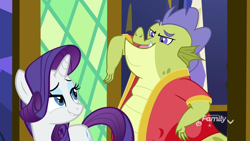 Size: 1280x720 | Tagged: safe, edit, edited screencap, screencap, character:rarity, character:sludge, species:pony, episode:father knows beast, g4, my little pony: friendship is magic, clothing, lip bite, robe