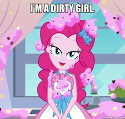 Size: 600x570 | Tagged: safe, edit, edited screencap, screencap, character:pinkie pie, episode:the craft of cookies, g4, my little pony: equestria girls, my little pony:equestria girls, spoiler:eqg series (season 2), caption, female, image macro, solo, text