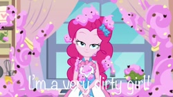 Size: 800x450 | Tagged: safe, edit, edited screencap, screencap, character:pinkie pie, episode:the craft of cookies, g4, my little pony: equestria girls, my little pony:equestria girls, spoiler:eqg series (season 2), caption, female, food, frosting, solo