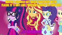 Size: 888x499 | Tagged: safe, edit, edited screencap, screencap, character:fluttershy, character:rarity, character:sunset shimmer, character:twilight sparkle, character:twilight sparkle (scitwi), species:eqg human, equestria girls:spring breakdown, g4, my little pony: equestria girls, my little pony:equestria girls, spoiler:eqg series (season 2), caption, geode of empathy, geode of shielding, geode of telekinesis, image macro, jealous, magical geodes, text