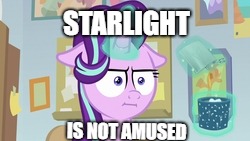 Size: 250x141 | Tagged: safe, edit, edited screencap, screencap, character:starlight glimmer, species:pony, episode:marks for effort, g4, my little pony: friendship is magic, season 8, spoiler:s08, :i, caption, empathy cocoa, faec, female, floppy ears, glowing horn, i mean i see, image macro, meme, mug, solo, starlight is not amused, text, unamused