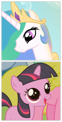 Size: 760x1500 | Tagged: safe, edit, edited screencap, screencap, character:princess celestia, character:twilight sparkle, species:pony, episode:the cutie mark chronicles, g4, my little pony: friendship is magic, season 1, canterlot, close-up, cropped, cute, dawn, female, filly, filly twilight sparkle, happy, memory, open mouth, smiling, solo focus, summer sun celebration, sunrise, twiabetes, wide eyes, younger