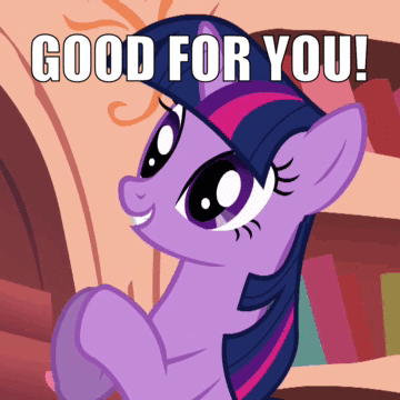 Size: 360x360 | Tagged: safe, edit, edited screencap, screencap, character:twilight sparkle, species:pony, episode:look before you sleep, g4, my little pony: friendship is magic, animated, caption, clapping, clapping ponies, cropped, female, gif, gif with captions, golden oaks library, good for you, image macro, meme, solo, text