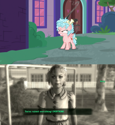 Size: 1280x1400 | Tagged: safe, edit, edited screencap, screencap, character:cozy glow, species:pegasus, species:pony, episode:school raze, g4, my little pony: friendship is magic, betty (fallout 3), evil, fallout, fallout 3, female, filly, tranquility lane, villainous breakdown, you ruined everything