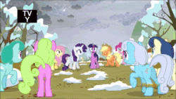 Size: 1920x1080 | Tagged: safe, edit, edited screencap, screencap, character:applejack, character:bon bon, character:daisy, character:fluttershy, character:linky, character:pinkie pie, character:rarity, character:shoeshine, character:spring melody, character:sprinkle medley, character:sweetie drops, character:twilight sparkle, character:twilight sparkle (alicorn), species:alicorn, species:pony, episode:tanks for the memories, episode:the cutie re-mark, episode:twilight's kingdom, g4, my little pony: friendship is magic, alternate timeline, animated, crystal war timeline, explosion, music, sound, webm