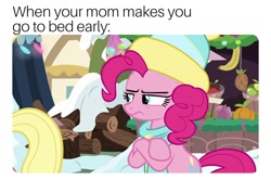 Size: 1408x936 | Tagged: safe, edit, edited screencap, screencap, character:pinkie pie, species:pony, episode:best gift ever, g4, my little pony: friendship is magic, caption, disappointed, image macro, meme, pinkie pie is not amused, text, unamused