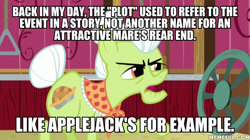 Size: 600x337 | Tagged: safe, edit, edited screencap, screencap, character:granny smith, species:earth pony, species:pony, episode:where the apple lies, g4, my little pony: friendship is magic, caption, female, hol up, image macro, mare, meme, memeful.com, text