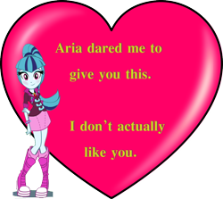 Size: 999x890 | Tagged: safe, edit, edited screencap, screencap, character:sonata dusk, equestria girls:rainbow rocks, g4, my little pony: equestria girls, my little pony:equestria girls, blatant lies, blushing, dare, heart, holiday, implied aria blaze, lasty's hearts, op is a duck, op is trying to start shit, simple background, transparent background, valentine, valentine's day