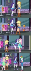 Size: 500x1125 | Tagged: safe, edit, edited screencap, screencap, character:applejack, character:fluttershy, character:rainbow dash, character:rarity, episode:street chic, g4, my little pony: equestria girls, my little pony:equestria girls, spoiler:eqg series (season 2), caption, comic, female, image macro, leaves, text