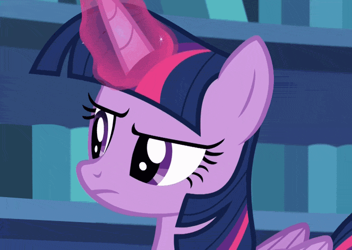 Size: 693x492 | Tagged: safe, edit, edited screencap, screencap, character:twilight sparkle, character:twilight sparkle (alicorn), species:alicorn, species:pony, episode:every little thing she does, g4, my little pony: friendship is magic, animated, animation error, eyebrows, female, gif, lidded eyes, raised eyebrow, solo, wat
