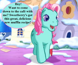 Size: 768x640 | Tagged: safe, edit, edited screencap, screencap, character:minty, species:pony, episode:a very minty christmas, g3, bronybait, christmas, christmas stocking, cropped, cute, dialogue, holiday, implied sweetberry, mintabetes, snow