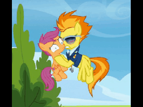 Size: 480x360 | Tagged: safe, edit, edited screencap, screencap, character:scootaloo, character:spitfire, species:bird, species:chicken, species:pegasus, species:pony, episode:the washouts, g4, my little pony: friendship is magic, abuse, animated, annoyed, behaving like a bird, behaving like a chicken, caption, clothing, context in description, cropped, gif, gif with captions, holding a pony, image macro, meme, scootabuse, scootachicken, shake, shitposting, shrunken pupils, sunglasses, text, uniform, wonderbolts dress uniform