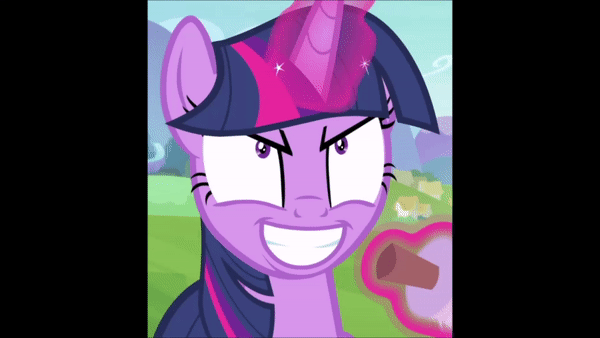 Size: 600x338 | Tagged: safe, edit, edited screencap, screencap, character:twilight sparkle, character:twilight sparkle (alicorn), species:alicorn, species:pony, episode:starlight the hypnotist, spoiler:interseason shorts, animated, black bars, female, gif, looking at you, smiling, solo, teeth