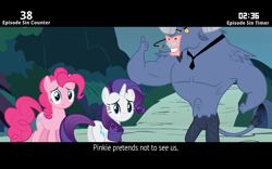 Size: 1280x800 | Tagged: safe, edit, screencap, character:iron will, character:pinkie pie, character:rarity, species:earth pony, species:minotaur, species:pony, species:unicorn, episode:putting your hoof down, g4, my little pony: friendship is magic, cinemare sins, male, nose piercing, nose ring, piercing, thumbs up, trio