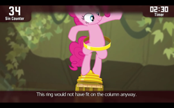 Size: 1280x800 | Tagged: safe, edit, edited screencap, screencap, character:pinkie pie, species:earth pony, species:pony, episode:daring don't, g4, my little pony: friendship is magic, cinemare sins, female, mare, ring, rings of scorchero, solo