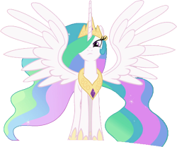 Size: 1029x855 | Tagged: safe, edit, edited screencap, screencap, character:princess celestia, species:alicorn, species:pony, equestria girls:forgotten friendship, g4, my little pony: equestria girls, my little pony:equestria girls, 1000 hours in gimp, ethereal mane, female, galaxy mane, hair over one eye, hoof shoes, majestic, mare, not a vector, regal, simple background, solo, spread wings, tall alicorn, transparent background, wings