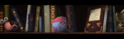 Size: 3369x1082 | Tagged: safe, edit, edited screencap, screencap, my little pony: the movie (2017), book, bookshelf, capper's room, cat toy, composite screencap, map, panorama, parchment, yarn, yarn ball