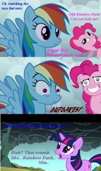 Size: 640x1080 | Tagged: safe, edit, edited screencap, screencap, character:pinkie pie, character:rainbow dash, character:twilight sparkle, species:earth pony, species:pegasus, species:pony, species:unicorn, fanfic:cupcakes, comic