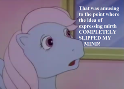 Size: 777x555 | Tagged: safe, edit, edited screencap, screencap, character:wind whistler, species:pegasus, species:pony, episode:sweet stuff and the treasure hunt, g1, my little pony 'n friends, cropped, dialogue, dude not funny (reaction image), female, mare, reaction image, sesquipedalian loquaciousness