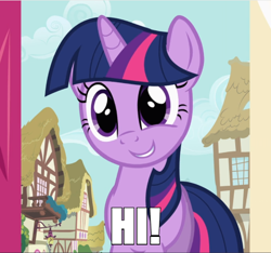 Size: 600x562 | Tagged: safe, edit, edited screencap, screencap, character:twilight sparkle, character:twilight sparkle (unicorn), species:pony, species:unicorn, episode:baby cakes, g4, my little pony: friendship is magic, bronybait, caption, cropped, cute, female, image macro, impact font, mare, ponyville, smiling, solo, text, twiabetes