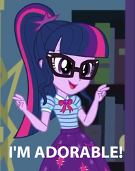 Size: 566x720 | Tagged: safe, edit, edited screencap, screencap, character:twilight sparkle, character:twilight sparkle (scitwi), species:eqg human, episode:star crossed, g4, my little pony: equestria girls, my little pony:equestria girls, caption, cute, female, geode of telekinesis, image macro, magical geodes, ponytail, smiling, solo, text, twiabetes